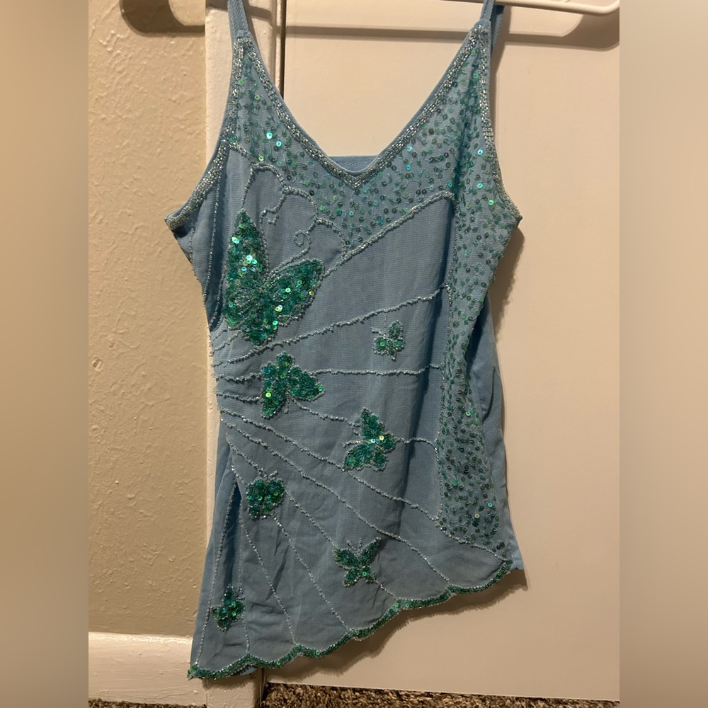 Blue beaded y2k butterfly top!